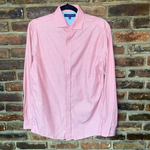 Tommy Hilfiger Red Slim Fit Long Sleeve Button Down Shirt Men's Size 14.5 32-33 - Picture 1 of 6
